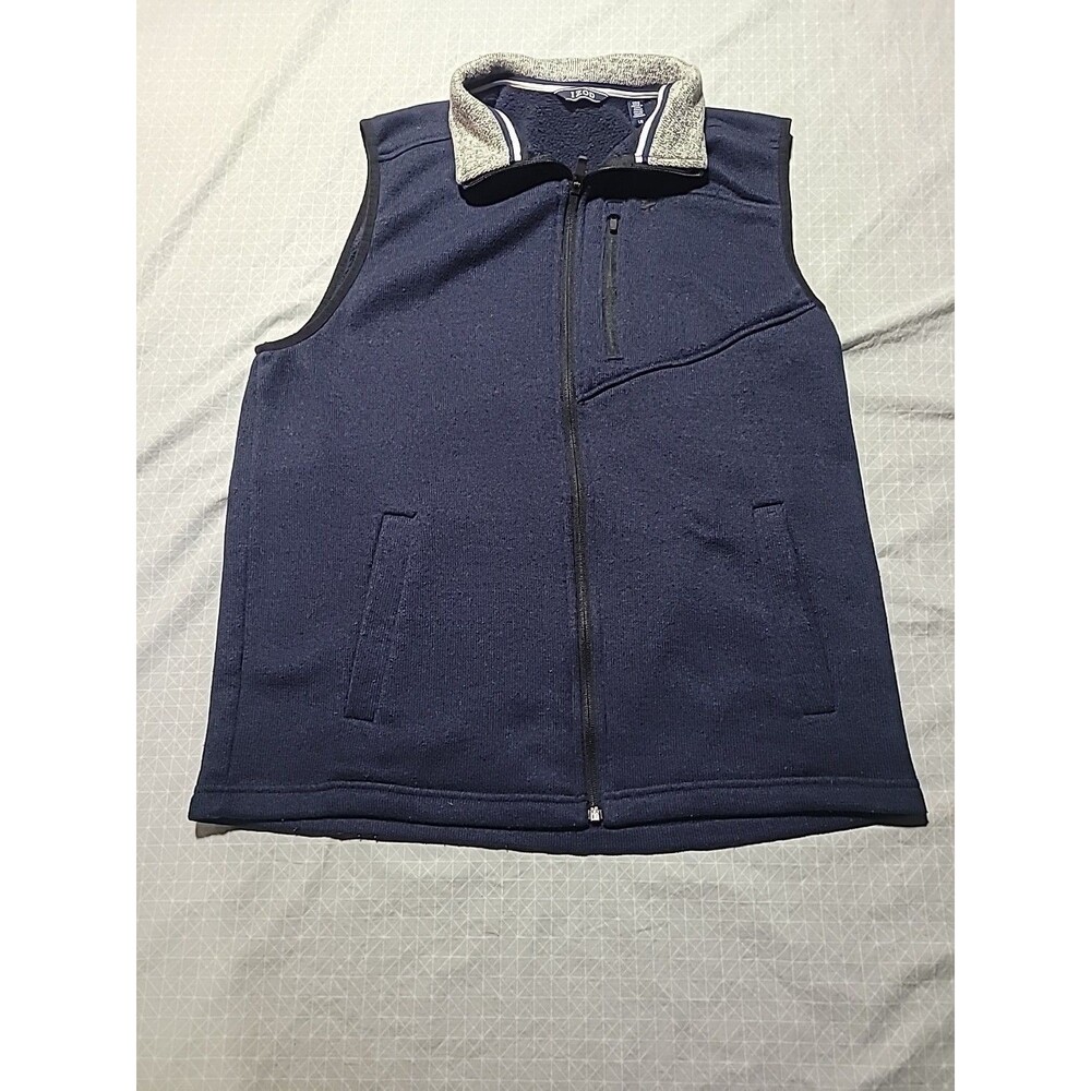 IZOD Fleece Sleeveless Vest, Full Zip, Three Pocket, Navy Blue, Men's Large